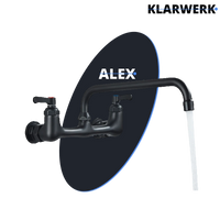 ALEX | rubinetto miscelatore catering rubinetto a parete nero | professionale da cucina in acciaio inox lungo e piatto| acqua ristorante bocca dritta