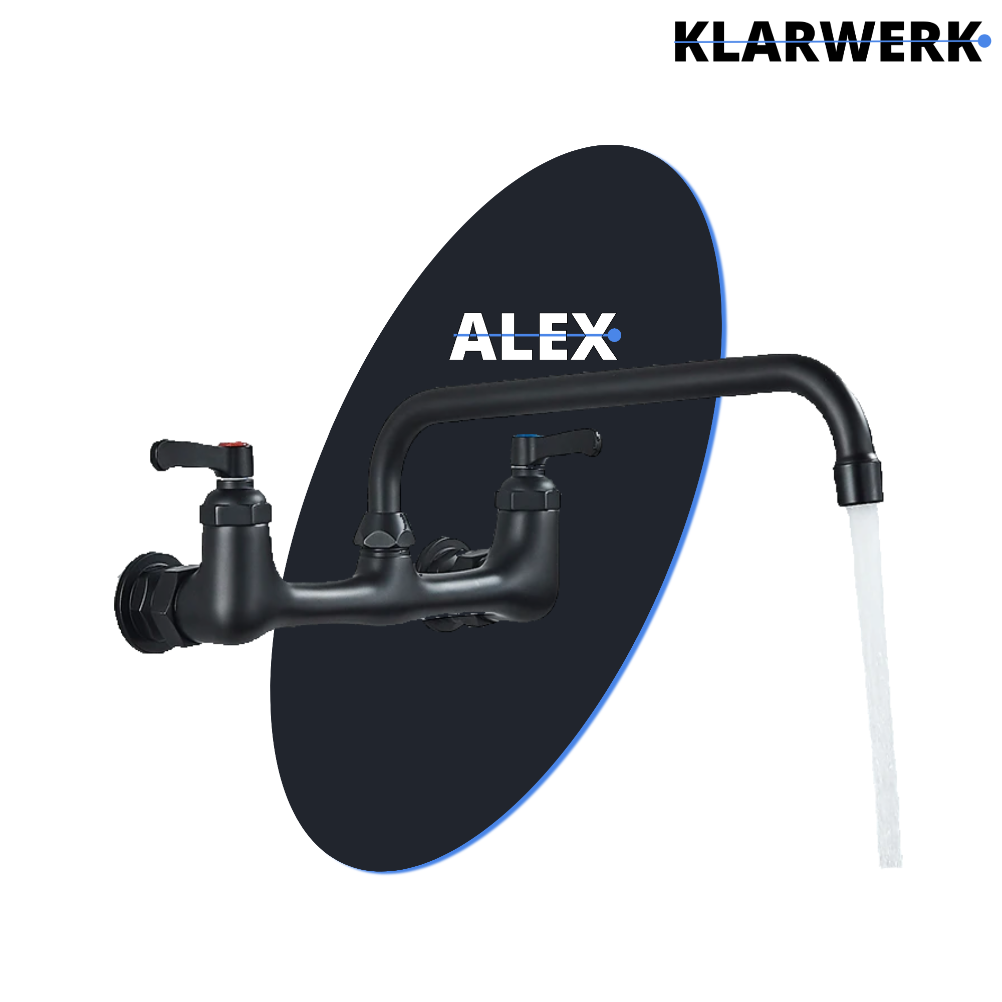 ALEX | rubinetto miscelatore catering rubinetto a parete nero | professionale da cucina in acciaio inox lungo e piatto| acqua ristorante bocca dritta