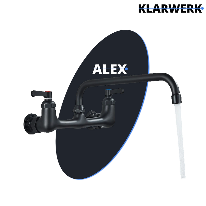 ALEX | rubinetto miscelatore catering rubinetto a parete nero | professionale da cucina in acciaio inox lungo e piatto| acqua ristorante bocca dritta