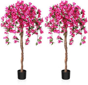 Pianta finta di albero con fiori 120 cm, due pezzi di piante artificiali in vaso grandi fiori rossi per interni esterni, decorazione per camera da letto ufficio giardino.
