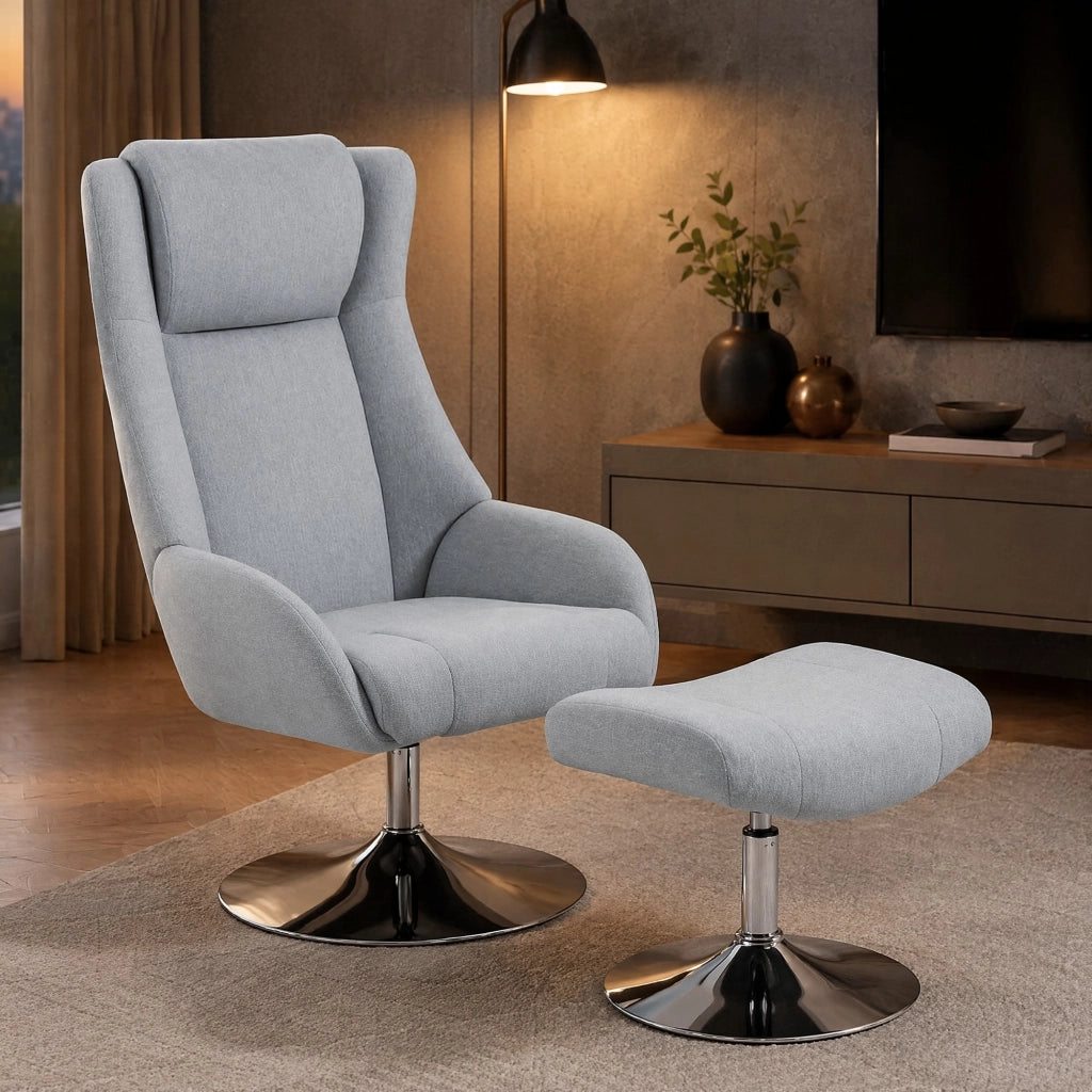 POLTRONA girevole con poggiapiedi 68x84x118 cm grigia