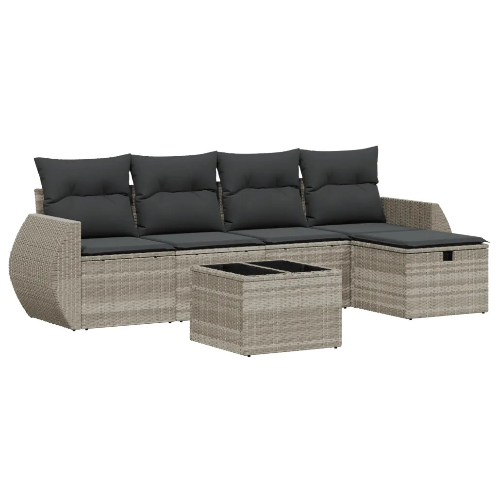 Set Divano da Giardino 6pz con Cuscini Grigio Chiaro Polyrattan