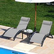 Set 2 Lettino da Giardino Alluminio, Lettino Prendisole, con Tavolo e Cuscino Poggiatesta, Resistente alle Intemperie, Regolabile Sdraio da Giardino, Spiaggia, Piscine, balcone, Grigio, 2 PCS