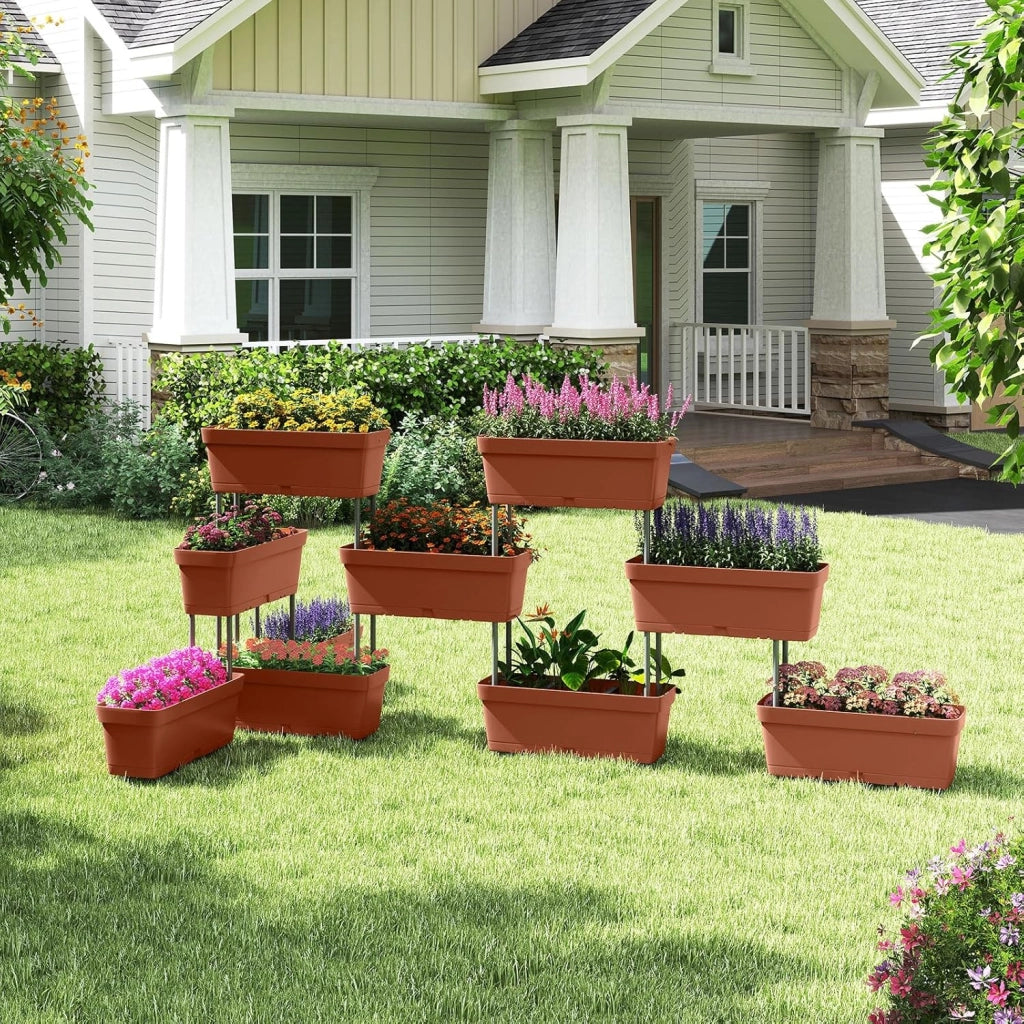Letto Verticale Rialzato, 6 PZ Fioriere da Giardino per Verdure, Erbe e Fiori, Fioriere Elevate per Interni ed Esterni per Patio, Giardino e Balcone (Rosso)