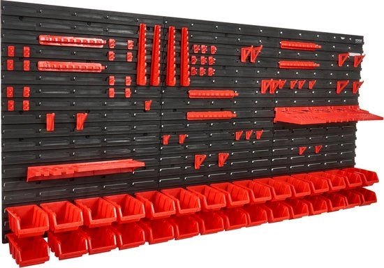 Pannello di lavoro per attrezzi - 30 cassette stivocabili - Alloggiatore per attrezzi - Sistema di archiviazione per attrezzi - 172 x 77,5 cm