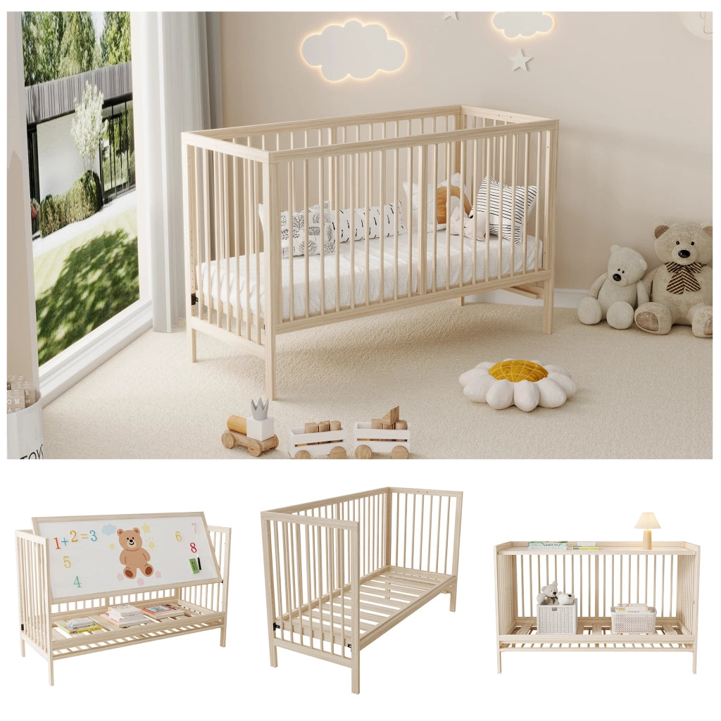 Letto bambino convertibile – 140x60x90 cm – legno abete senza materasso – naturale