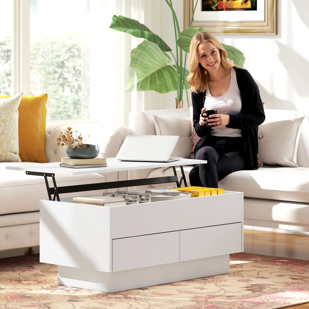 Tavolino da caff¨¨ con ripiano e 2 cassetti ¨C Xylo ¨C Bianco 100x50x44 cm