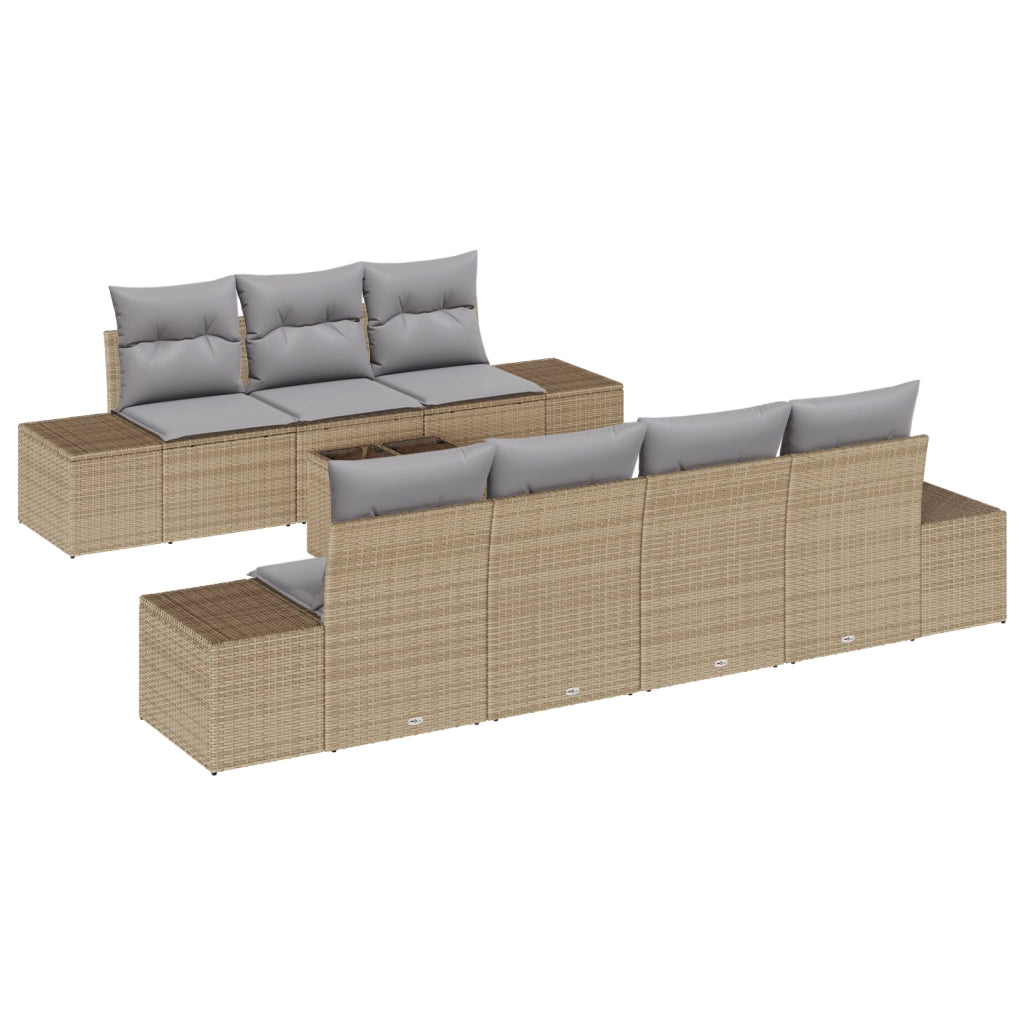 Set di Divani da Giardino da 8 Pezzi con Cuscini Beige in Rattan