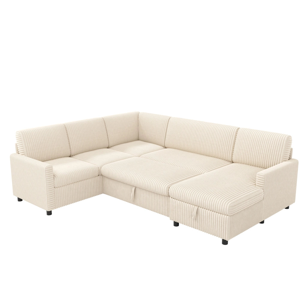 Divano letto a U con contenitore; corduroy beige; 274x220x85 cm