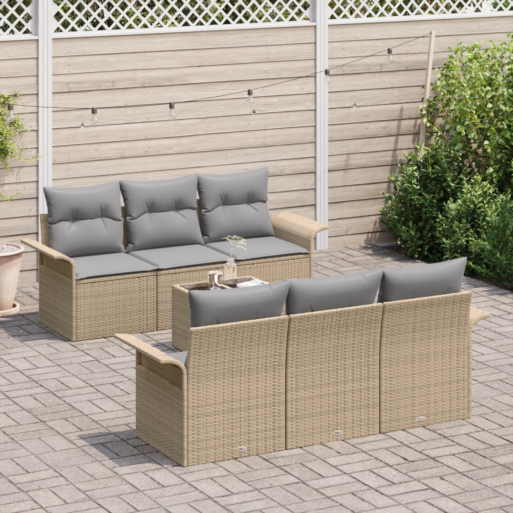 Set Divano da Giardino 7 Pezzi con Cuscini Beige Polyrattan