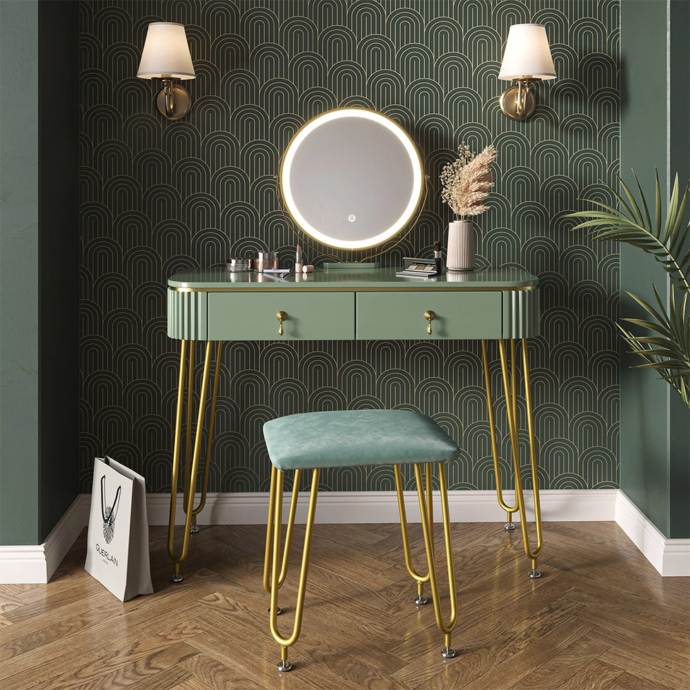 Vicco Tavolo da toeletta Verde 100 cm con illuminazione LED e sgabello