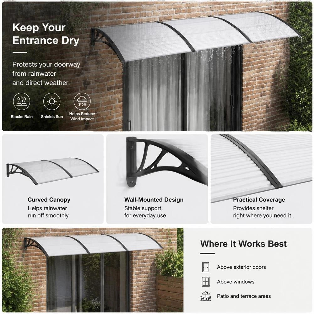 Door Canopy, Black, 300x100 Cm, Polycarbonate