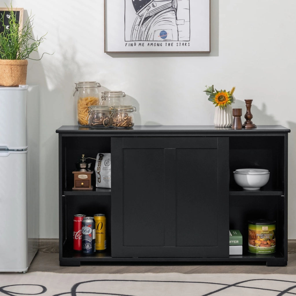 Armadietto da cucina a due porte scorrevoli, Mobiletto in legno per bagno 106,7x33x60cm Nero-Credenze buffet