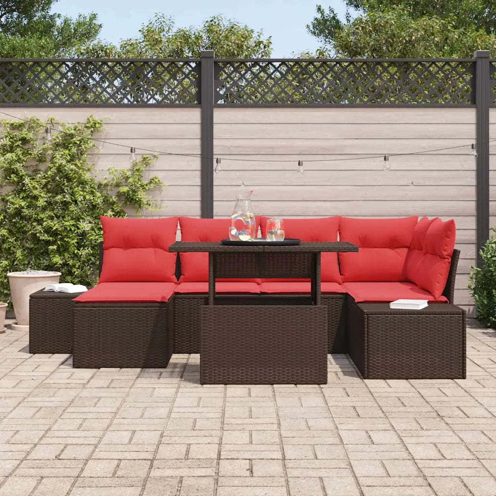 Set Divano da Giardino 7 pz Marrone e Rosso polyrattan 3357957