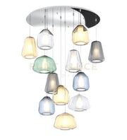 SOSPENSIONE CROMO 12 LUCI TONDA VETRI (ALPHA 1X VE + 1X AM + 1X TR ) (BETA 1X TR + 2X AM + 2X BL) (GAMMA 2X FU + 1X AM +1X TR) 1176CR-S12 T ABG-MC
