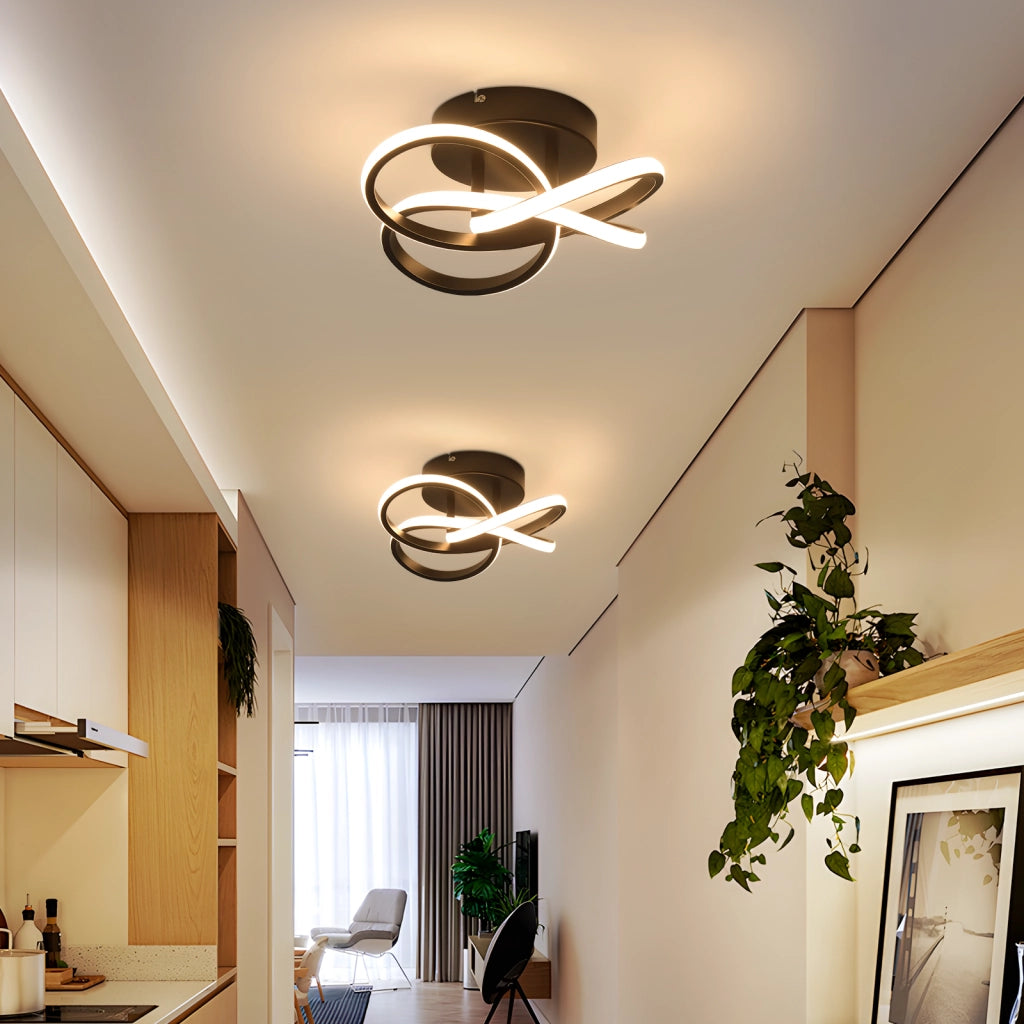 ZMH Lampada da soffitto plafoniera LED moderna 28W 3000K design fiore 4 petali nero metallizzato 32cm