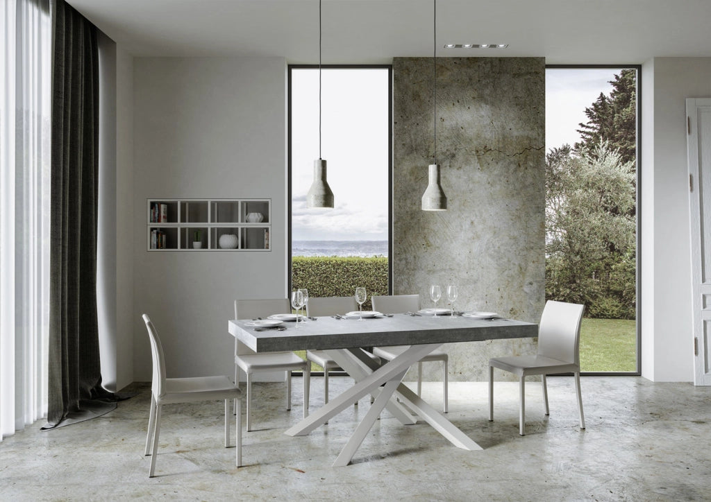 Tavolo allungabile 90x180/284 cm Volta cemento telaio bianco