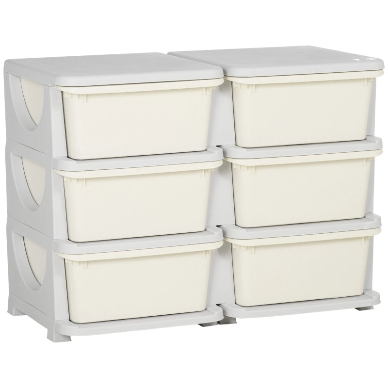 Cassettiera contenitore in plastica per bambini con 6 cassetti, crema bianco