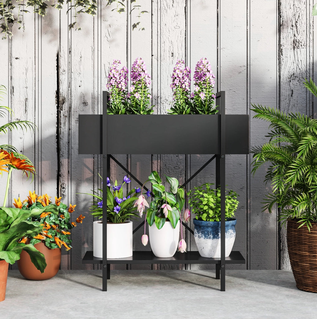 Portapiante a 2 livelli in metallo nero 60 x 25 x 70 cm