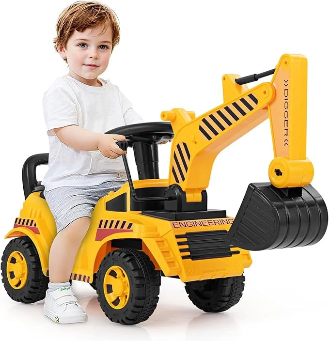 Escavatore a Spinta Cavalvabile per Bambini, Ruspa Giocattolo con Benna da Scavo Suono e Spazio di Stoccaggio, Veicolo da Costruzione per Bambini 19-36 Mesi (Stile 4)