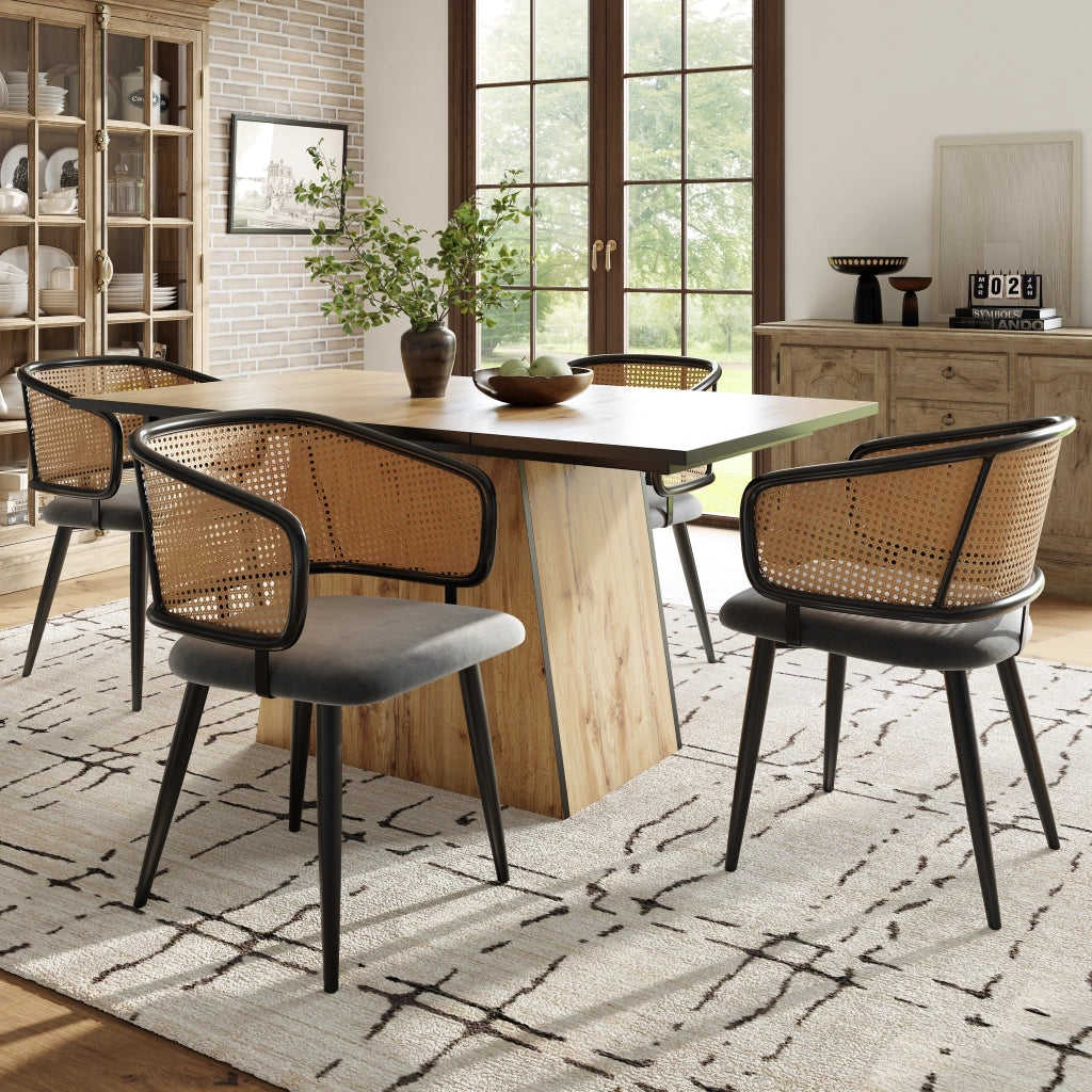 SEDIA da pranzo con schienale in rattan 47 x 47 x 79 cm grigio in velluto
