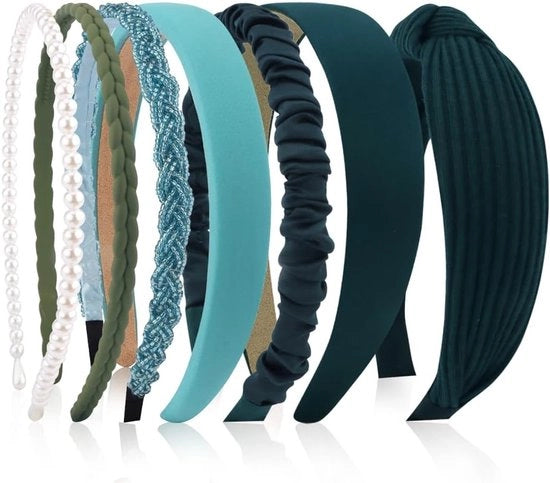 Set di 7 Bende di Capelli con Perle, Modelli Vari, Accessori Capelli in Plastica per Ragazze e Donne (Verde Scuro)
