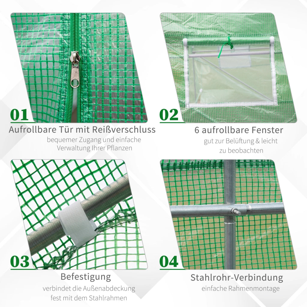 Serra da giardino 3,5x3x2m - Xylo - Con porta a zip e 6 finestre rete
