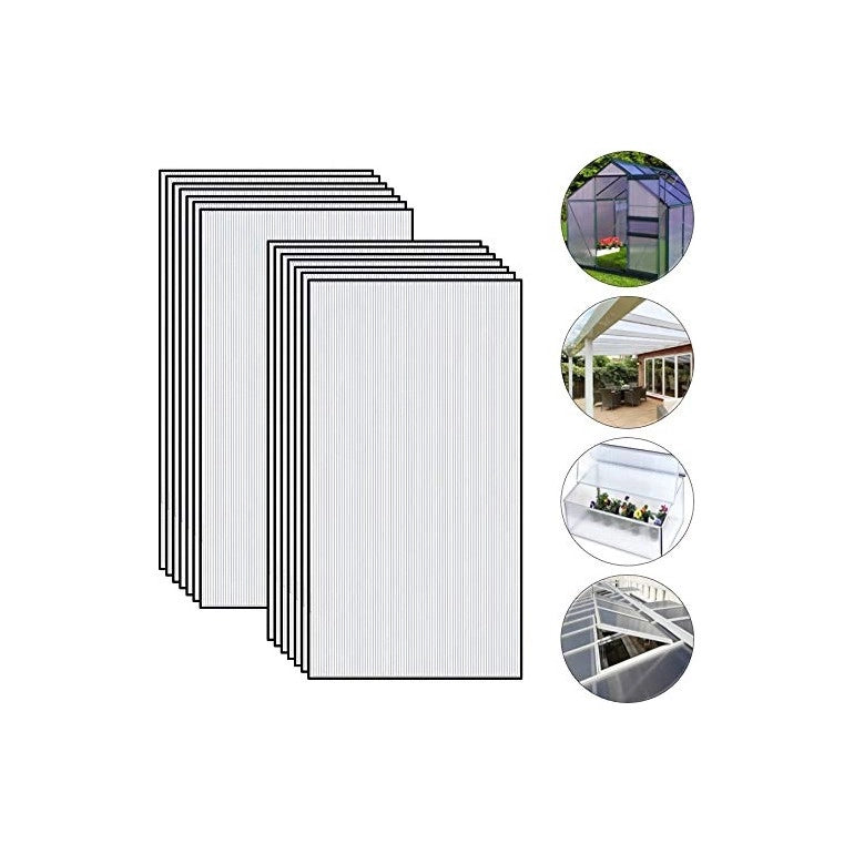 Set di 10 lastre policarbonato alveolare spessore 4 mm 121 x 27.5 cm Trasparente