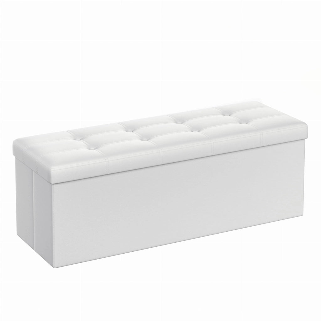 Panca Contenitore Pieghevole in Similpelle Bianca 110cm