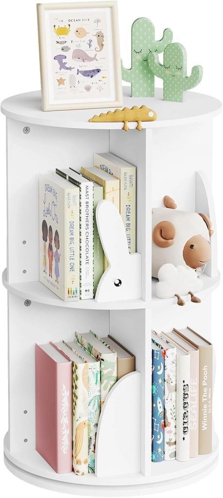 Libreria per Bambini Rotante, Libreria Girevole a 3 Livelli, Porta Libri per Soggiorno, Studio, Scaffale in Legno Autoportante