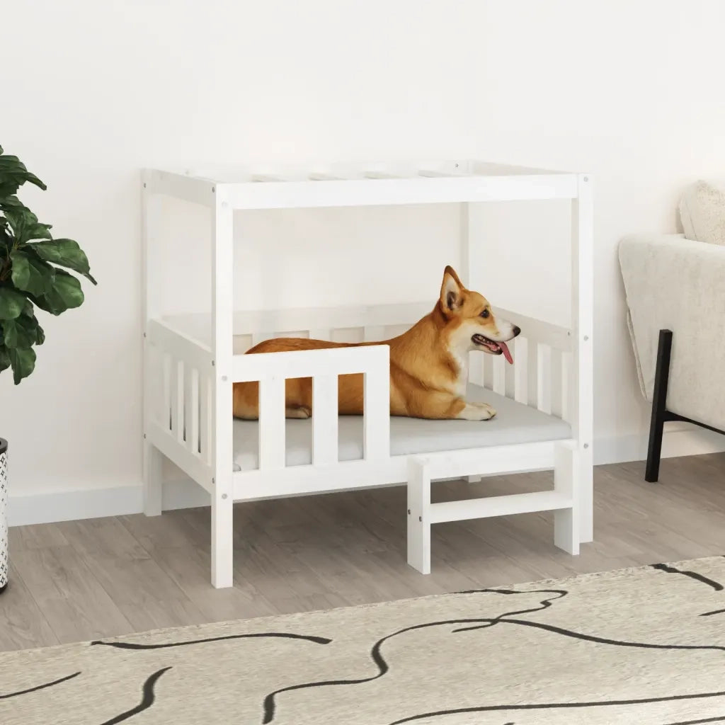 Cuccia per Cani Bianco 95,5x73,5x90cm in Legno Massello di Pino 822383