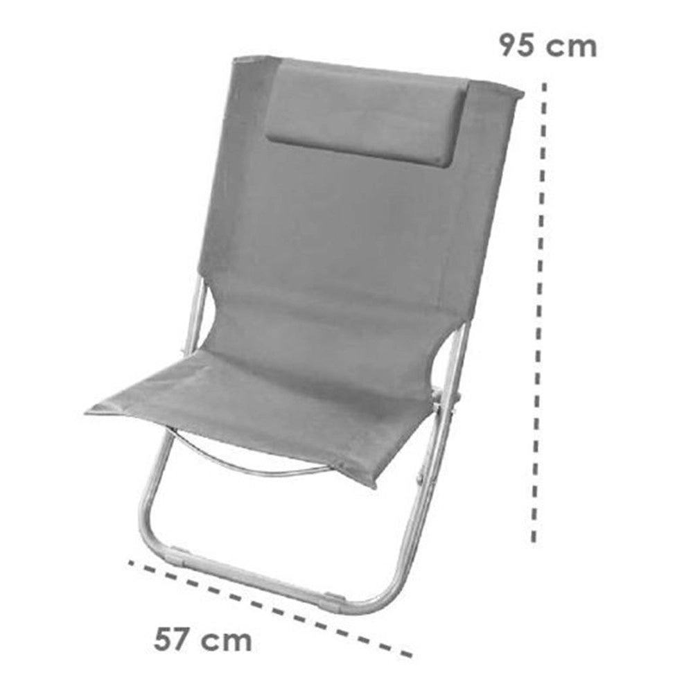 Trade Shop - Spiaggina Con Cuscino Per Testiera Grigio 57x47x95 Cm Pieghevole Portatile 281017 -
