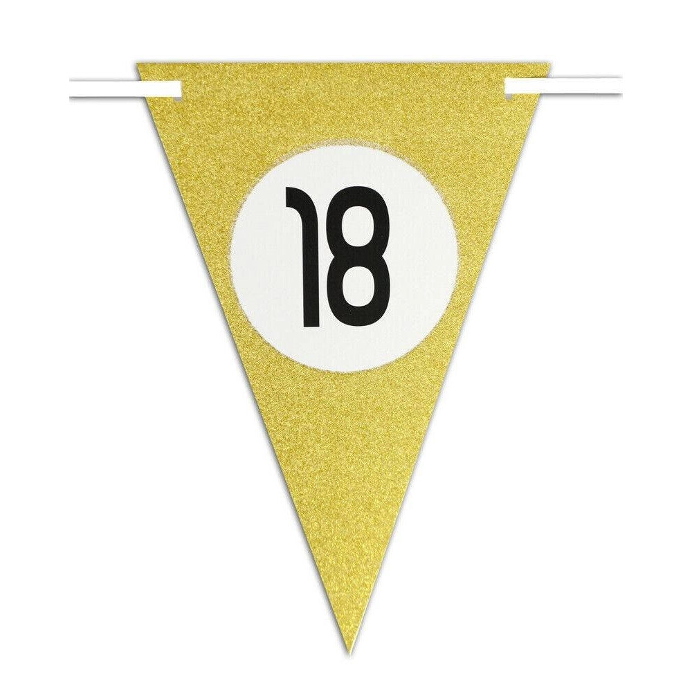 Trade Shop - Bandierine Festa Compleanno Anniversari Set 10pz Triangolari Festone Oro 18 Anni -