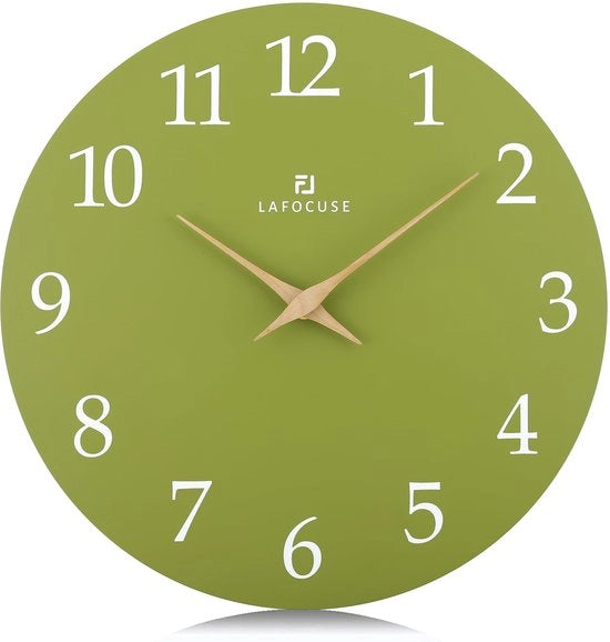 Orologio da Parete in MDF 30cm a Motore Silenzioso, Verde Oliva, Senza Batteria, Orologio da Parete Moderato, Facile da Leggere per Camera da Letto, Cucina, Ufficio