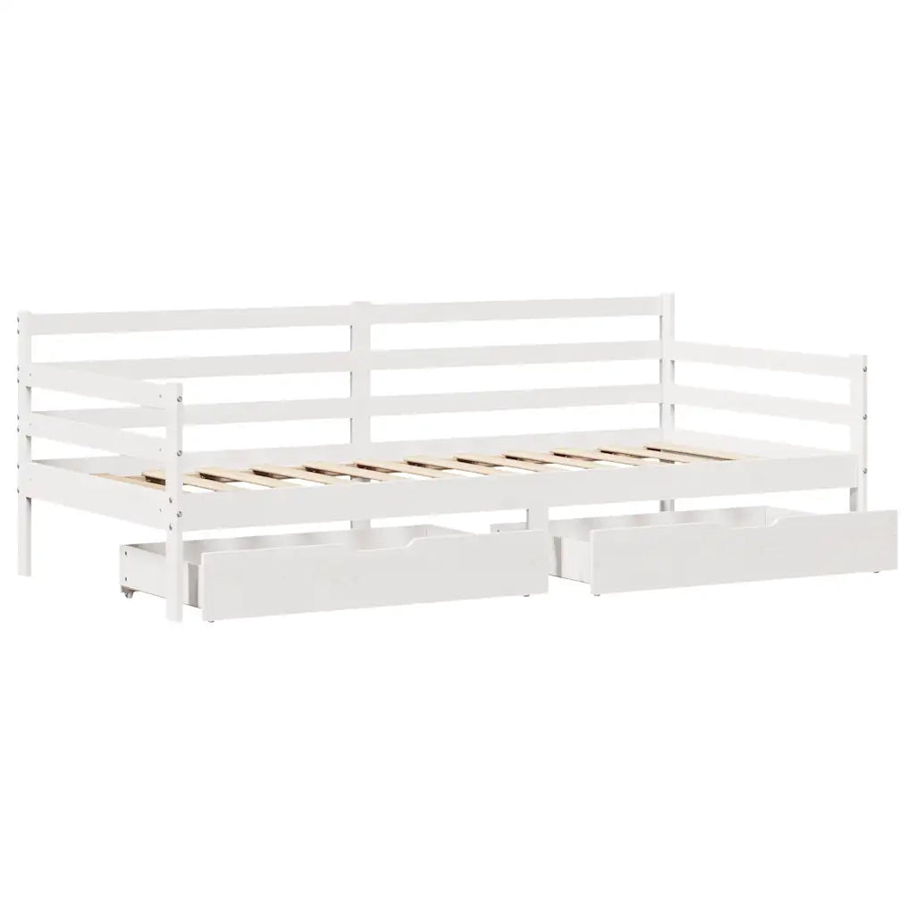 Letto singolo | Letto per adulti | Dormeuse con Cassetti Bianco 90x190 cm Legno Massello di Pino