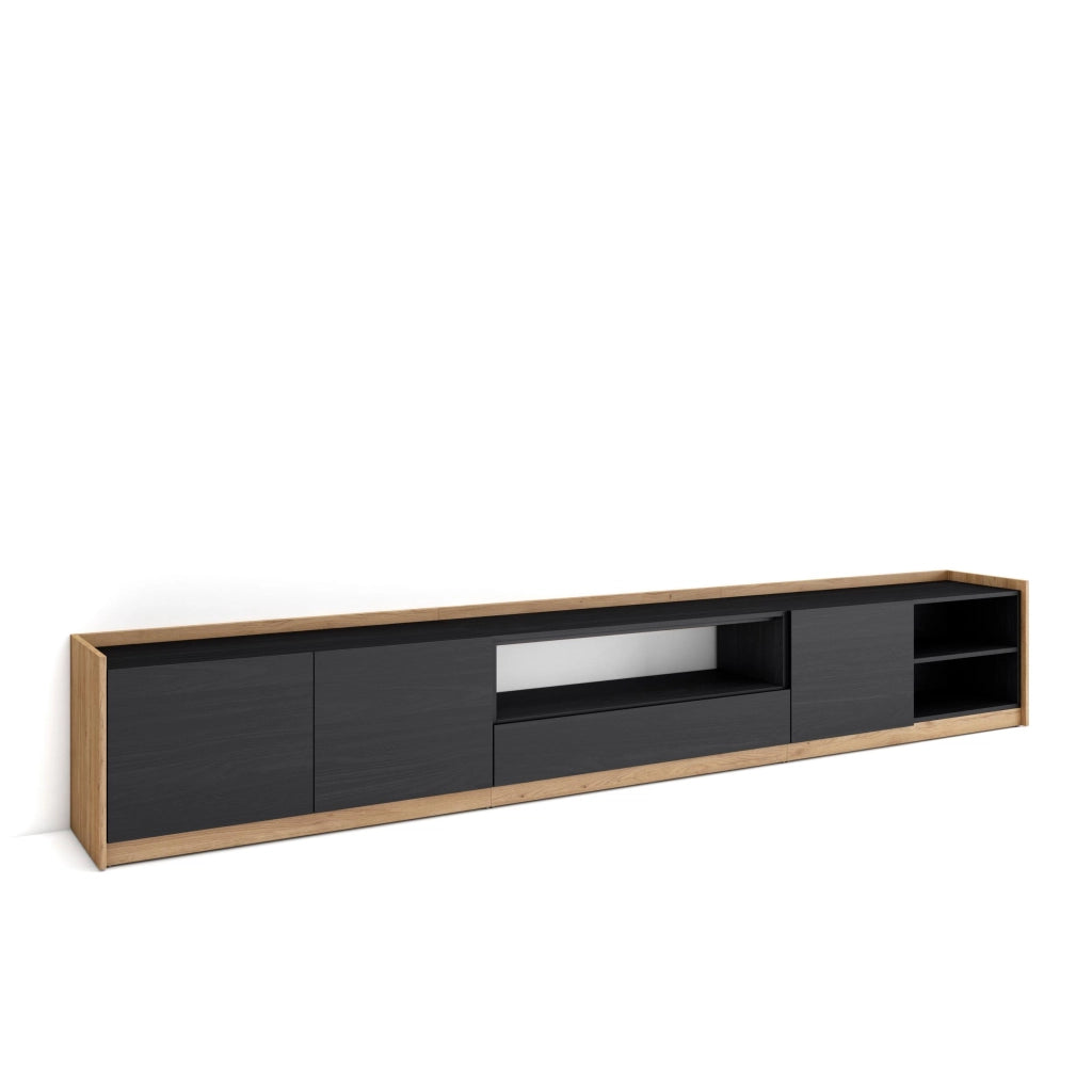 Mobile TV Soggiorno, 310x50x37 cm, Per TV fino a 80", Mobile Soggiorno, Nero e rovere