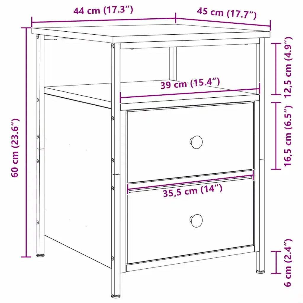 Armadio da Notte 2 pcs Rovere Nero 34 x 35,5 x 50 cm 862922