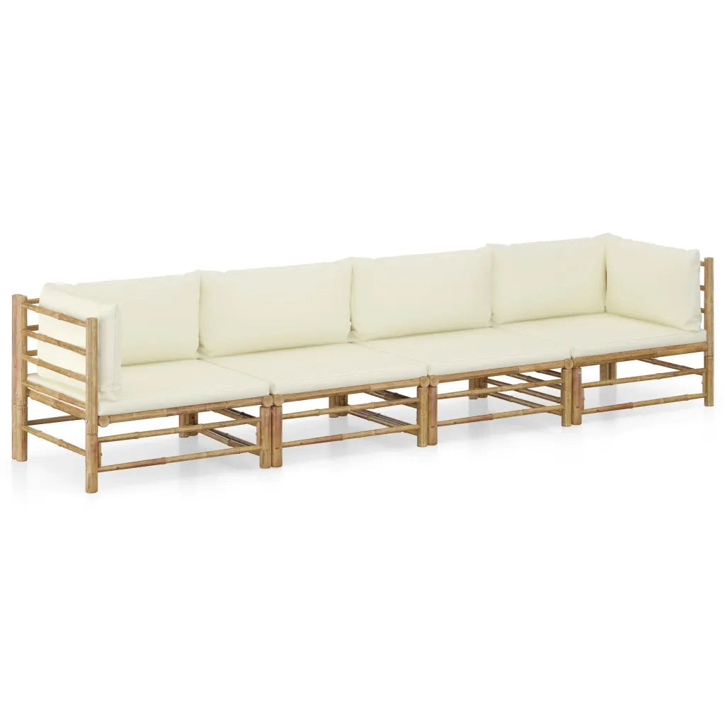 Set Divani da Giardino 4 pz con Cuscini Bianco Crema in BambÃ¹ cod mxl 39488
