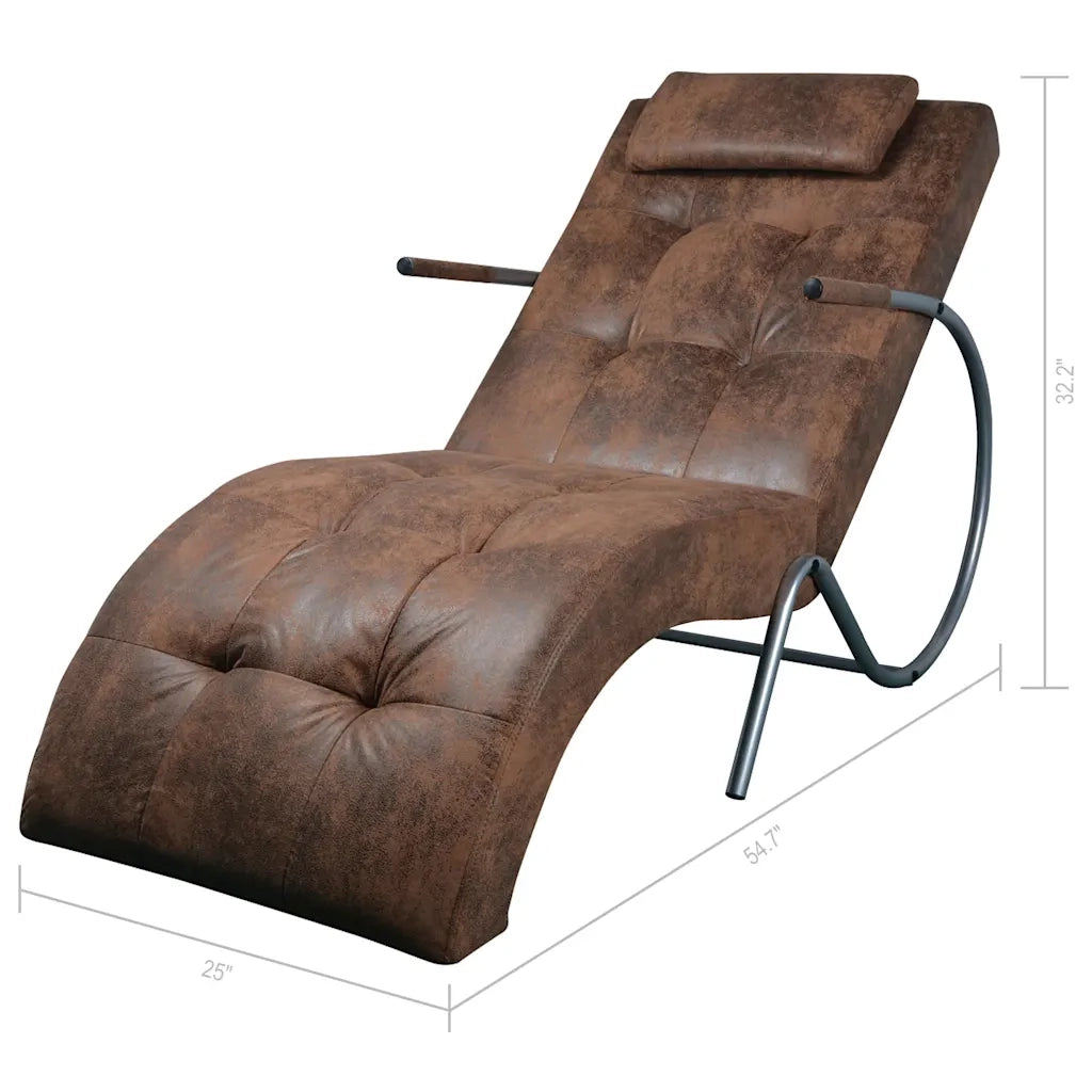 Chaise Longue con Cuscino in Tessuto Look Suede Marrone 287920