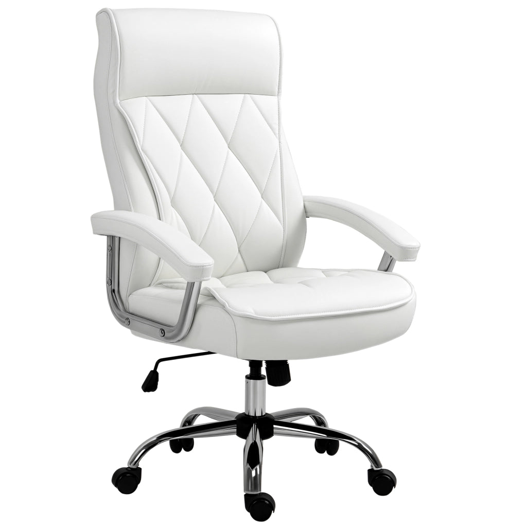 Sedia da ufficio ergonomica con seduta girevole e regolabile in altezza ¨C Zephmum ¨C Bianco, similpelle, trama romboidale