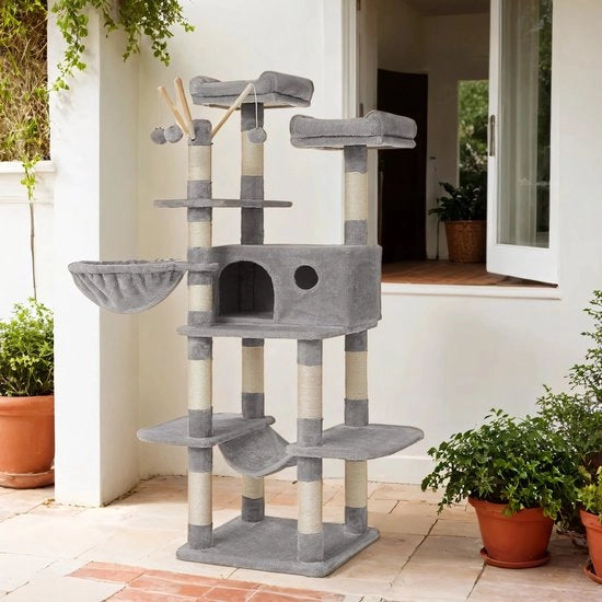 Albero per Gatti XXL - Posto per Grattare - Asta da Grattare con Caverna - Stabilità e Sicurezza - 50 cm x 50 cm x 164 cm