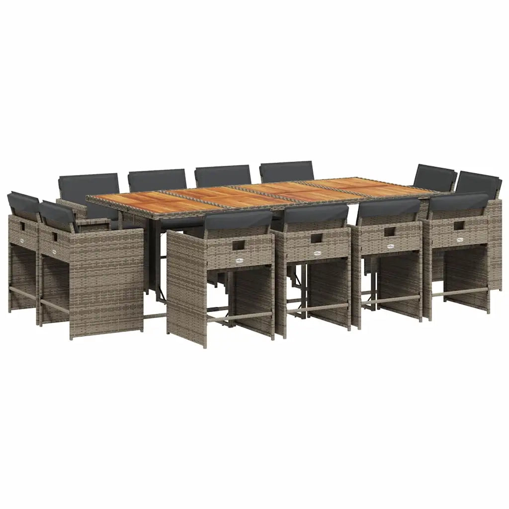 Set da Pranzo da Giardino 13pz con Cuscini Grigio in Polyrattan 3211226