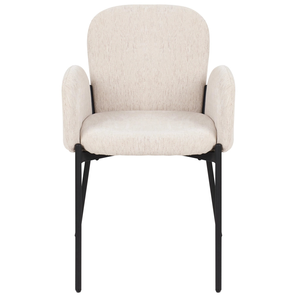 Set di 2 sedie da pranzo Beige Tessuto imbottito Poliestere intrecciato Gambe nere Stile retrò Mobili da soggiorno