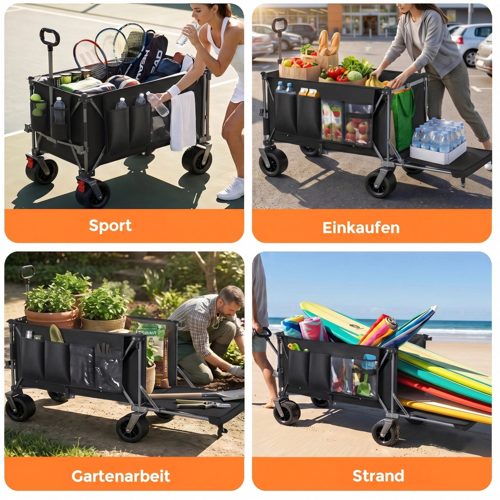 Carrello pieghevole allungabile con ruote per terreni diversi