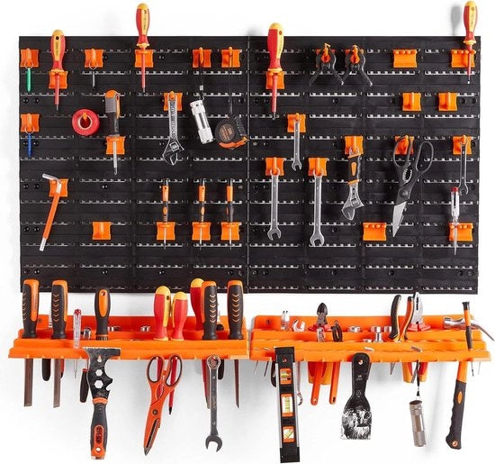 Sistema di stoccaggio per attrezzi con pannelli e pegboard - rastrelliere per attrezzi da giardino per facile accesso - stoccaggio per oltre 50 attrezzi e accessori