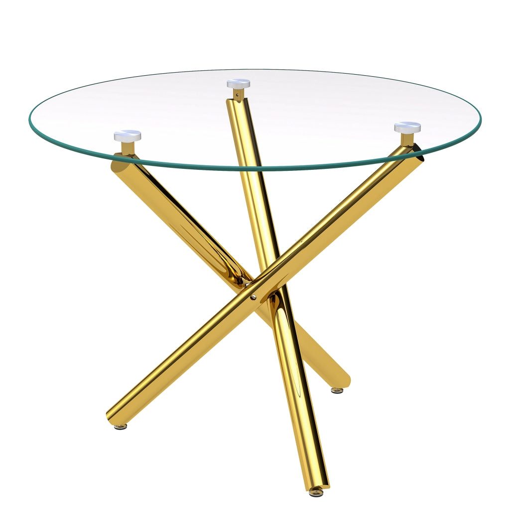 TAVOLO rotondo 80x80x76 cm in vetro temperato e metallo oro