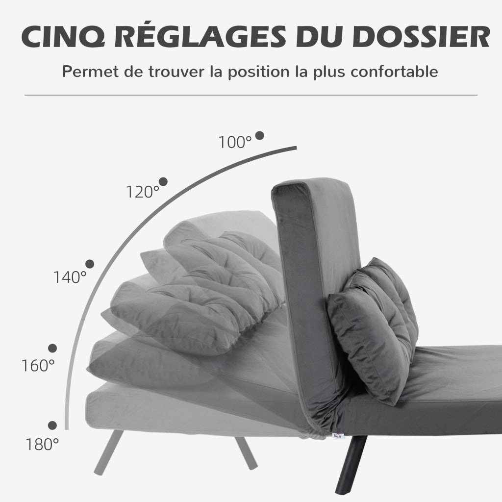 Divano letto 2 posti con cuscini e schienale regolabile ¨C Minimal ¨C Grigio