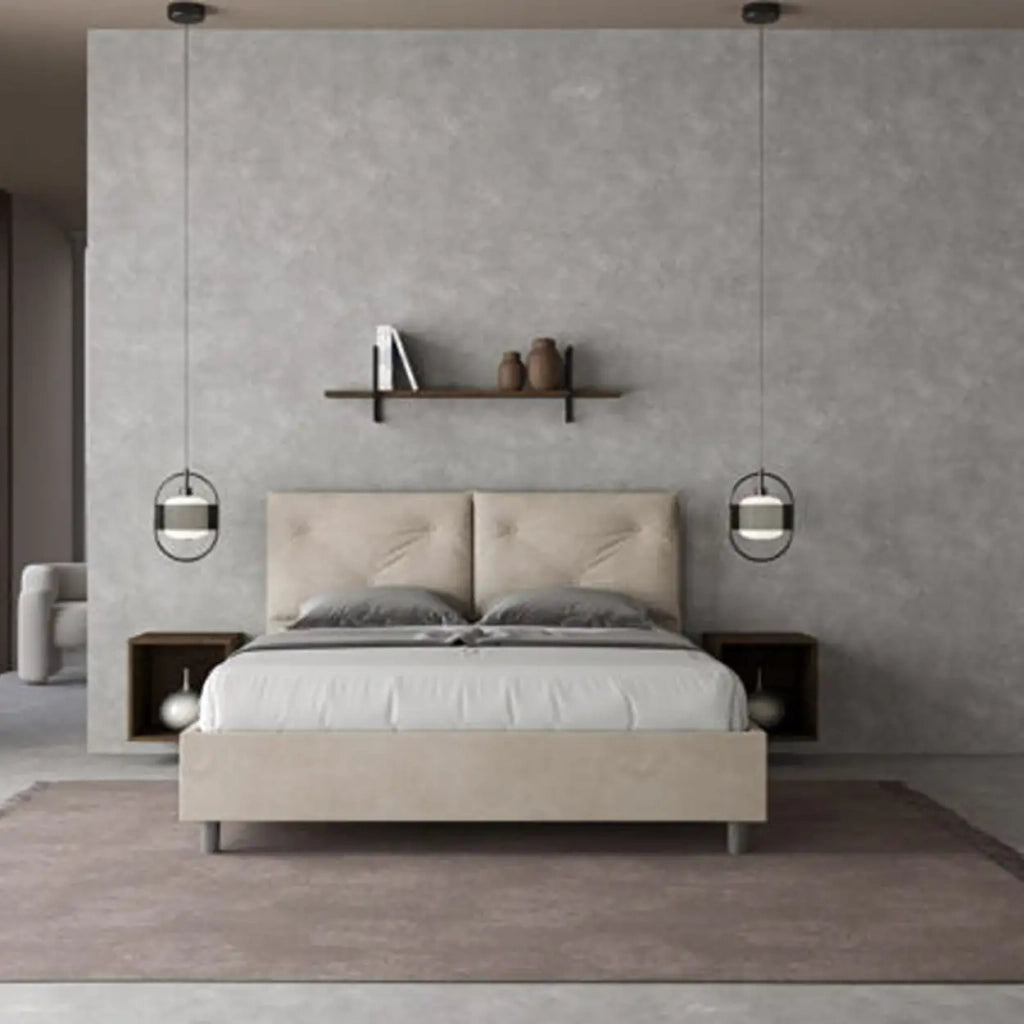 Letto matrimoniale con rete imbottito 160x200 microfibra sabbia Appia