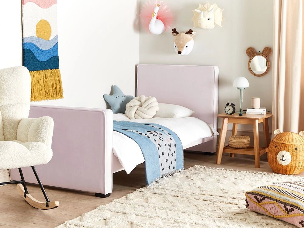 Letto singolo in velluto con telaio imbottito rosa camera da letto stile moderno tradizionale