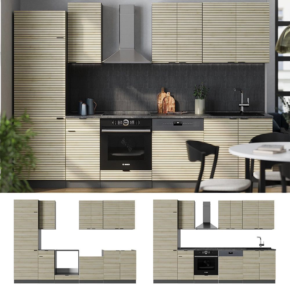 Cucina componibile Fame-Line Pannello in quercia/Antracite 300 cm, PL Marmo Vicco